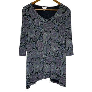 J Jill Multicolor Floral 3/4 Sleeve Round Neck Oversized Shirt Size XS Women’s